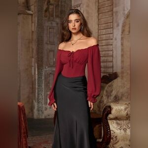 Scarlet Darkness Red Women's Cropped Peasant Top Medium Whimsigoth Fairy Goth